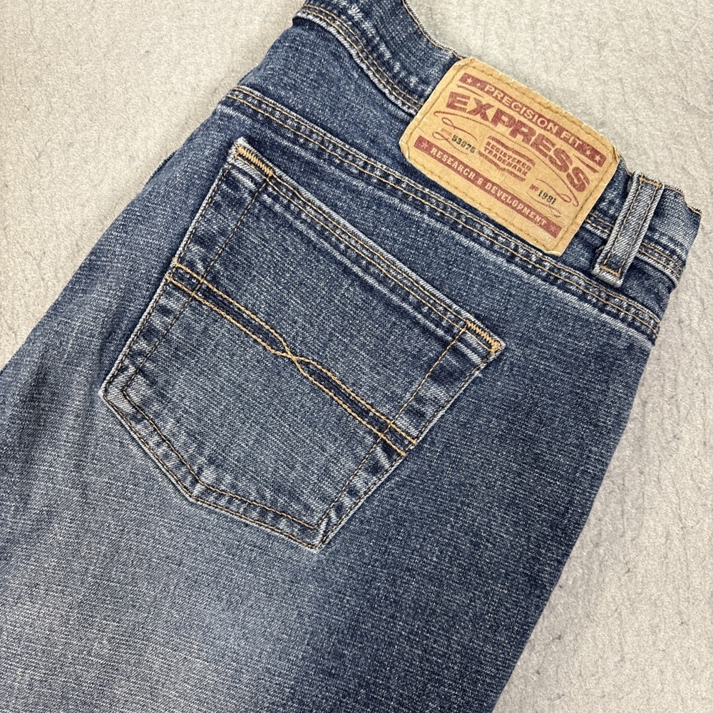 Y2K Express Jeans Women 9/10 Low Slung Flare Stretch Med Wash Denim 30x34